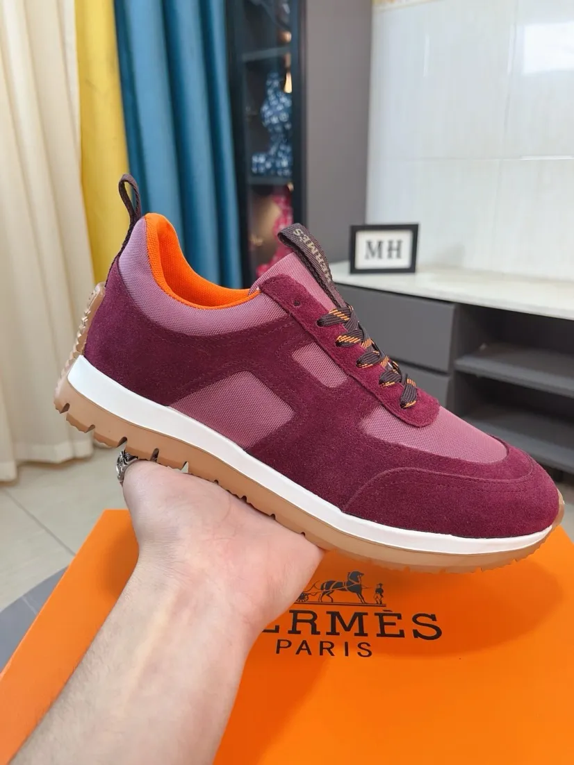 Men's shoes 💰440🌸🌸[HERMES] Hermès sneakers, the upper is made of calfskin and mesh, imported materials, full of texture, the lightweight sole is decorated with contrasting patterns, creating a versatile fashion style. Size: 38-44